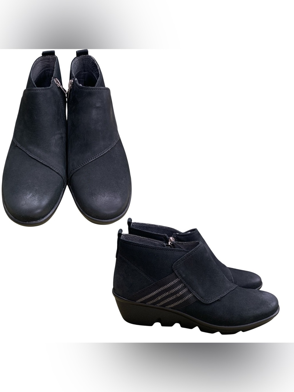 Green Hill Black Wedge Ankle Boots - Comfortable Side-Zip Booties S9